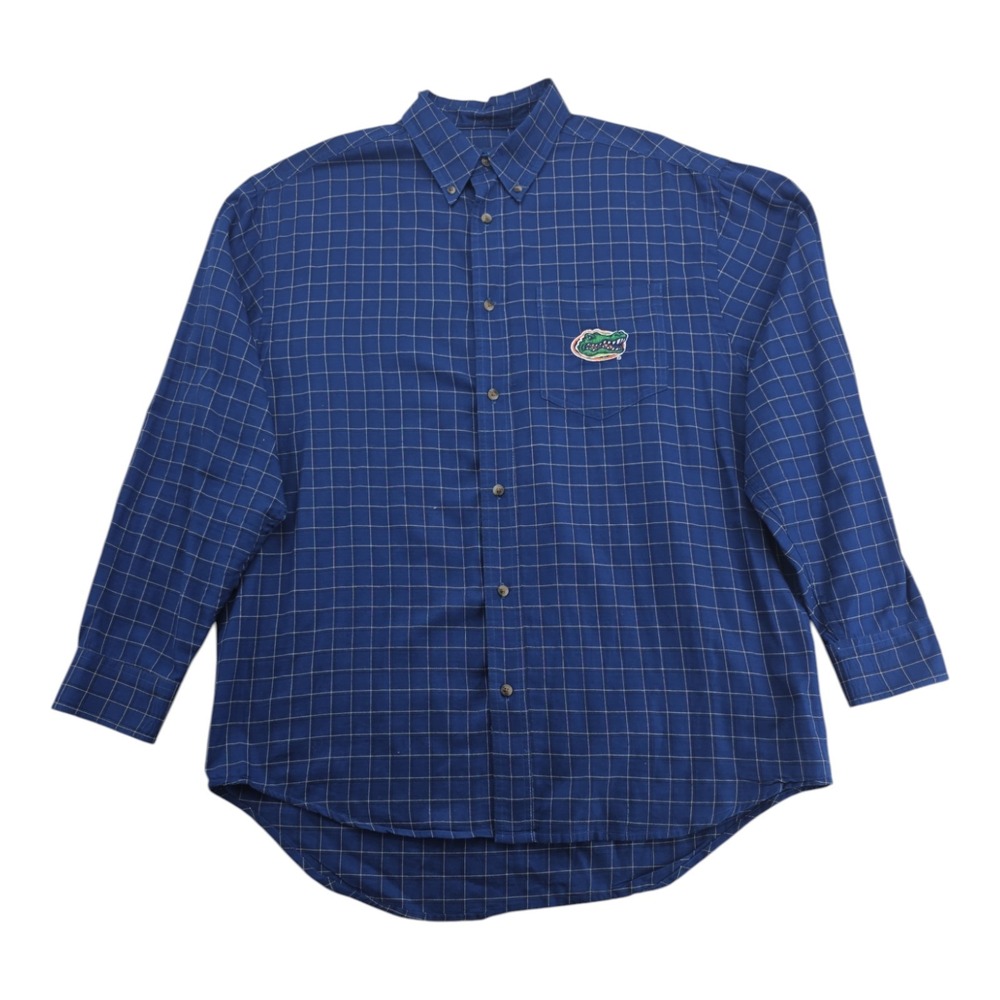 Three Square Florida Gators Mens Blue Plaid Button Down Long Sleeve Shirt XL